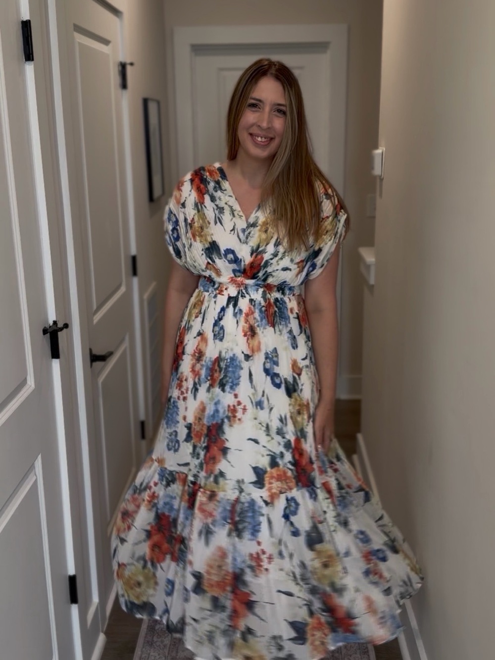 Chicwish White Floral Maxi Dress with Blue, Red & Yellow Blooms
